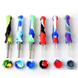Smoking Pipes Sile Nectar Collector Kit With Quartz Tips 14Mm Nector Mini Tobacco For Oil Rig Glass Bong Drop Delivery Home Garden H Dhzul