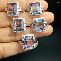 Cluster Rings Natural Colour Fluorite Faceted Trendy Creative Finger Fashion Gemstone Jewellery For Women Healing Party Gift 1PCS