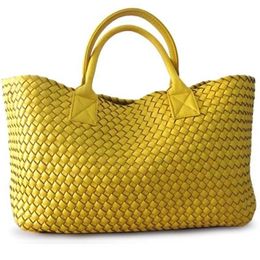 Venetaabottegas Handbag Woven Ins Tote Large Bag Trendy Leisure Shopping Star Same Style Vegetable Basket Countryside Style Soft