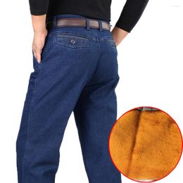Men's Jeans 30-44 Winter Thick Fleece Denim Pants Casual High Waist Loose Long Male Solid Straight Baggy For Men Classic HLX03