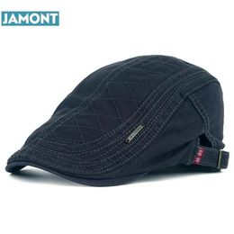 JAMONT New Autumn Cotton Berets Caps For Men Casual Peaked Caps grid embroidery Berets Hats Casquette Cap295c