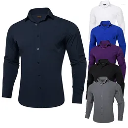 Men's Dress Shirts Business Casual Solid Long Sleeve Blue Purple Red White Black Formal Button Down Collar Social Shirt Blouse