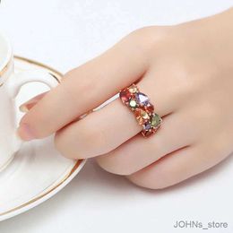 Wedding Rings Female Rainbow Crystal Stone Ring Cute Rose Gold Color Charm Flower Engagement Rings For Women Wedding Bands Christmas Jewelry R231208