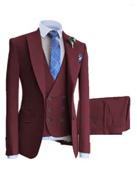 Men's Suits Mens Business 3 Piece Red Double Breasted Meeting Party Wedding Formal Occasions Customization Downsize