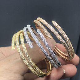 High end designer classic nail bracelet women men high quality 2 circle 18k gold plated bracelets micro inlaid CZ diamond bangles designer Jewellery gift for girl