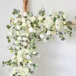 Dried Flowers White Artificial Flower for Wedding Decor Silk Fake Floral Arch Arrange Flower Row Centerpiece Table Runner Window Display Props 231207