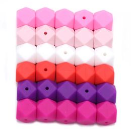 Teethers Toys BOBOBOX 10pcs 14mm Hexagon Silicone Beads Baby Teether Ecofriendly BPA Free Teething Pacifier Chain Product 231207