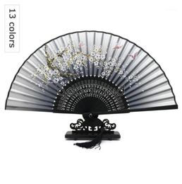 Whole 50pcslot Folding Hand Fan Fabric Floral Bamboo Pocket Fan Mariage Wedding Box Decor11311279