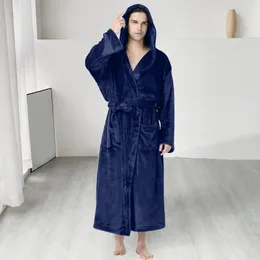 Men's Sleepwear Long-sleeved Robe Cozy Plush Hooded Bathrobe Stylish Long Sleeve Nightgown For Autumn Winter Soft Warm Spa Pajamas