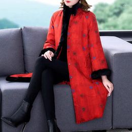 Women's Trench Coats Large Size Cotton Jacket 2023 Winter High End Style Fashion Retro Loose Jacquard Thickened Fur Collar Outerwear C093