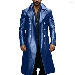 Men's Trench Coats Spring Autumn Long Cool Waterproof Black Pu Leather Coat Man Double Breasted Outerwear Clothing