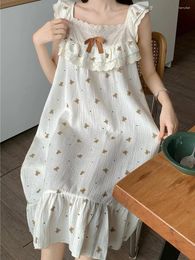 Women's Sleepwear Japan Korean Women Summer Cotton Print Nightdress Lace Ruffles Sweet Girls Victorian Princess Nightgowns Homewear