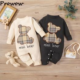 Rompers Prowow 0-18M Girls' Baby Bodysuit Cartoon Flat Bear Bodysuit Newborn Winter Tight 231208