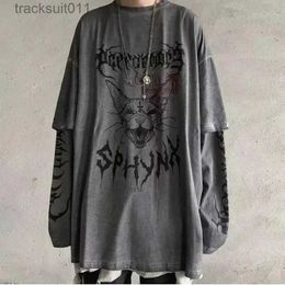 Men's T-Shirts Emo Men Gothic Korean Unisex Streetwear Japan Halloween T Shirt Tshirt Harajuku Tops Tees Long Sle Fairy Grunge Alt Clothes L231208