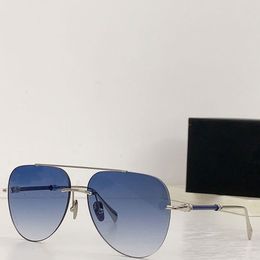 2024 season high-end Male brand designer branded sunglasses for men women THE SKYLINE metal rectangular silver leg blue lens sunglasses with original box Z051