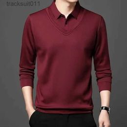 Men's T-Shirts Smart Casual Men Solid Smooth Shirts Spring Autumn Long Sle Korean Clothes Tees Street Social Business Casual Tops L231208