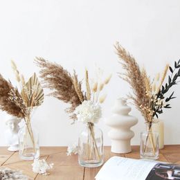 Decorative Flowers Lychee Life Embroidery Ball Dried Flower Reed Bouquet With Natural Pampas For Bohemian Home Decoration Wedding