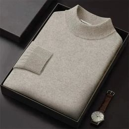 Men's Sweaters Luxury Brand Mock Collar 100 Pure Woolen Sweater Tops Autumn Winter Cashmere Pullover Male Warm Knitwear 231207