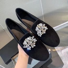 Dress Shoes Luxury Velvet Leather Loafers For Women Slip On Pedal Round Toe Casual Single Black Lazy Flat Zapat 231208
