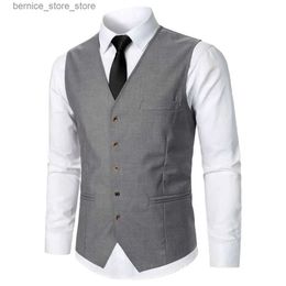 Men's Vests Men's Suit Vest Solid Colour Chest Pocket Business Banquet Stage Play Casual Suit Vest Barmaid Wedding Host Men's Wear Waistcoat Q231208