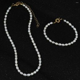 Chains Delicate Timeless Real Freshwater Pearl Necklace Bracelet Set Daily Wearing Light Weight Jewellery Women's Classic Accessories