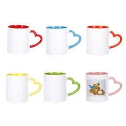 Mugs 320Ml Heat Transfer Ceramic Sublimation Blank Mug Creative Heart Shaped Handle Water Cup Diy Household Coffee Cups Drop Deliver Dh6Yx