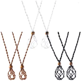 Pendant Necklaces 6 Pcs Hanging Crystals For Centerpieces Woven Neck Decor Accessory Net Bag Holder Cage Wood Cords Pendants