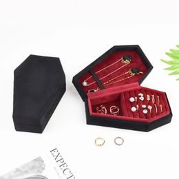 Storage Boxes Z Velvets Jewellery Storage Box Coffin Shape Ring Necklace Earring Box Display Box Desktop Decoration Jewellery Organiser 231208