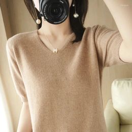 Women's Sweaters Women Spring Summer Short Sleeve V-neck Thin Pullovers Solid Korean Fashion Bottoming Shirt Soft Knitwear Jumpers