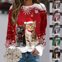 Women's Hoodies Womens Merry Christmas Print O Neck Sweatshirt Round Fit Pullover Tops Casual Long Sleeve Workout Shirts Loose Cute Fashion