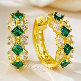 Hoop Earrings Vinregem Simulated Emerald Gemstone Vintage For Women 18K Gold Plated 925 Sterling Silver Fine Jewellery Girls Gifts