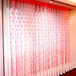 Curtain 100x200cm Red Heart String Line Tassel Curtains Pure Color Bedroom Window Door Divider Sheer Drape Wedding Decorations