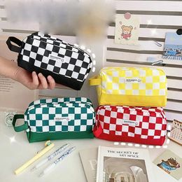 Style Student School Supplies Cosmetics Storage Large Capacity Desktop Organizer Pencil Pouch Plaid Bag Case