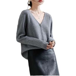 Designer Woman Women's Cardigan Jacket New Spring and Autumn V-neck Drawstring Thin Long Sleeved Knitted Short Loose Fitting Sweater 155