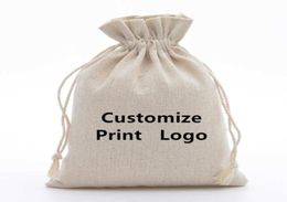 50pcs 100 Cotton Drawstring Bags Rustic Cotton Muslin Gift Bags Xmas Wedding Favours Sack Jewellery Packaging Bag Accept Customise Y7024556