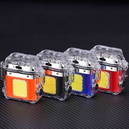 Latest USB Smoking Colourful Transparent Shell Lighters Waterproof Windproof Portable Dry Herb Tobacco Cigarette Holder LED Lamp Flashlight Lighter DHL