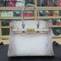 Himalaya Crocodile Handbag Tote Bags Genuine Leather Bag Himalayan White Crocodile Leather Fashionable and Highend Texture Large Capacity Womens Bag HBGW