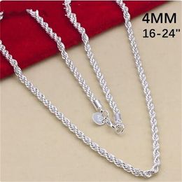 16-24inch for women men Beautiful fashion 925 Sterling Silver charm 4MM Rope Chain Necklace fit pendant high quality jewelry