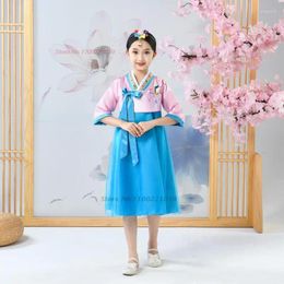 Ethnic Clothing 2023 Hanbok Korean Vintage Dress Traditional Children's National Flower Embroidered Stage Performance