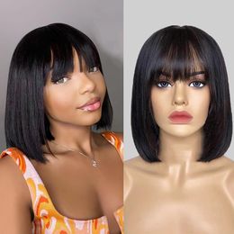 Straight Fringe Bob Wig With Bangs Human Hair Glueless Short Bob Machine Made Wigs For Women