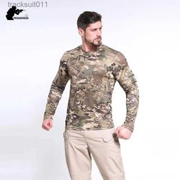Men's T-Shirts Camouflage Men's T-Shirts Long Sle Quick Drying Tactical T Shirt Men Clothing Military Training Hunting Camping Tees AFT01 L231212