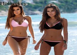 HolaSukey Solid Push Up Bikinis Women Bandage Swimwear Bikini Set sexy Bordered Bathing Suit Plus Size Swimsuit Femme Biquini T1914442260