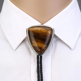 Neck Ties Bolo tie for man women Handmade Western Art Indian Alloy Necktie Triangle naturel stone 231208