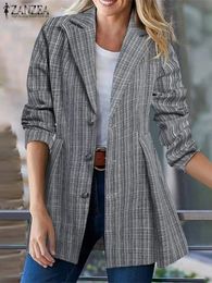 Women's Suits Blazers ZANZEA Women Waisted Outerwear Autumn Striped Blazer Elegant Lapel Collar Long Sleeve Formal Coat Casual OL A Line Jackets 231208