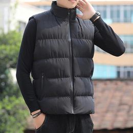 Men's Vests Non-fading Men Vest Padded Stand Collar Coat With Neck Protection Windproof Zipper Pockets Warmth For Fall Winter