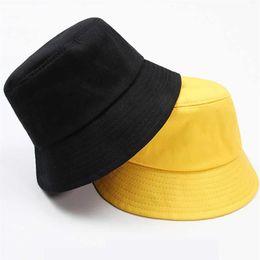 Black White Solid Bucket Hat Unisex Bob Caps Hip Hop Gorros Men Women Summer Panama Cap Beach Sun Fishing Boonie Hat Q0805277Y