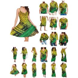 Men's Casual Shirts Polynesian Tonga Hawaii Fiji Guam Samoa Pohnpei Tribal Tattoo Prints Clothes Women Dress Matching Men Shirt Yellow Lover