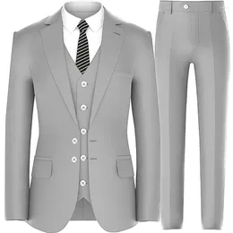 Men's Suits Business Men Gentleman Slim Fit Blazer 3-Piece Vest Pants Prom Party Wedding Groom Tuxedo Masculino Trajes De Hombr
