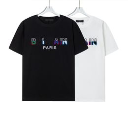 Men Summer 230 Grammes Cotton T shirts Mens Short Sleeve Colourful Letter Logo Embroidery T-shirt White Black Basic Casual Tee Shirt Tops