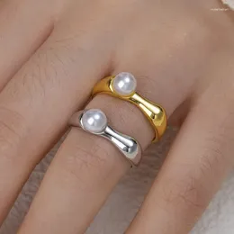 Cluster Rings French Classic Pearl For Women Vintage Gold Color Metal Opening Finger Wedding Versatile Jewelry Charm